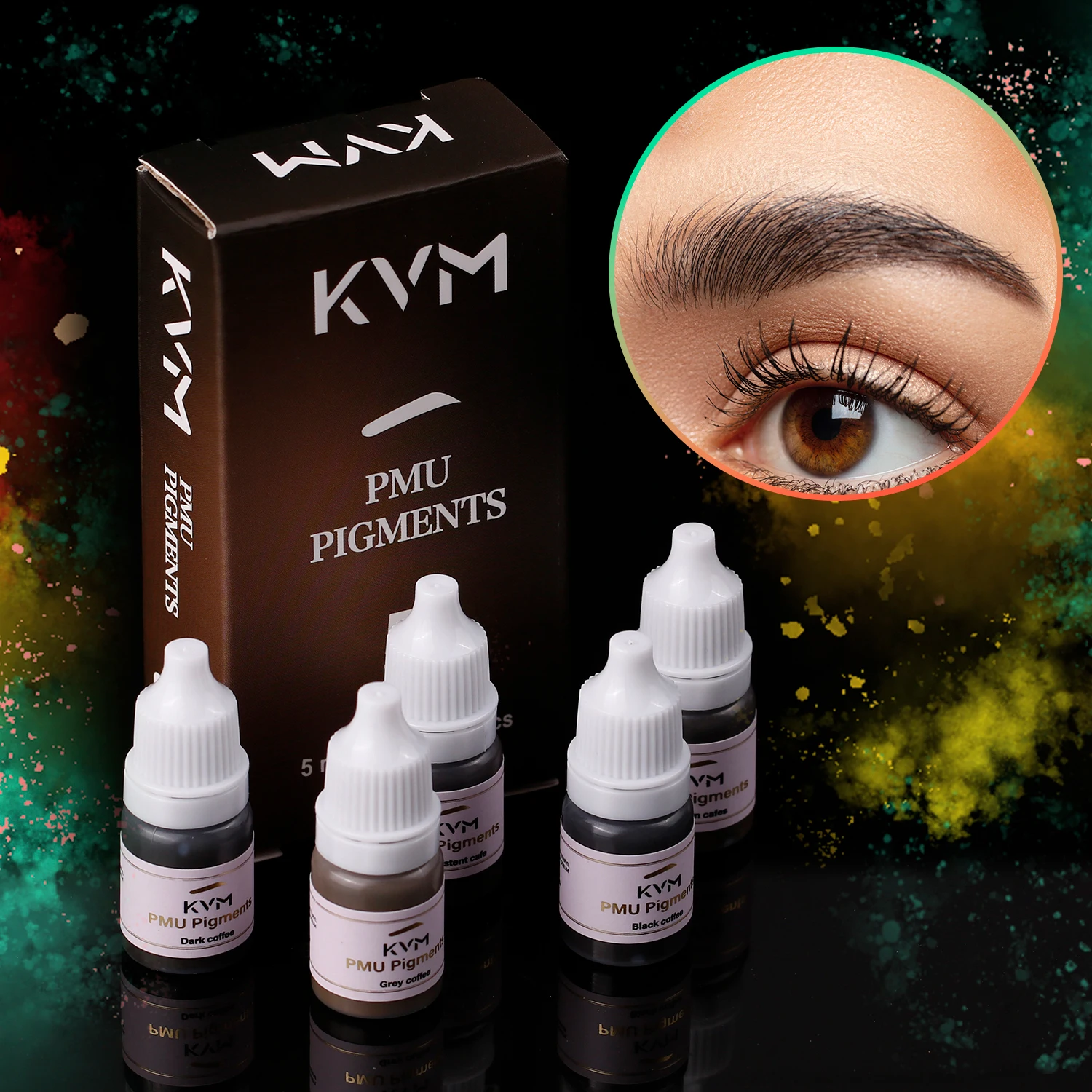 5 Colors 5ML Tattoo Liquid Pigment Semi Permanent Makeup Black Brown Eyebrow Tattoo Ink for Natural Brows & European Skin Tones