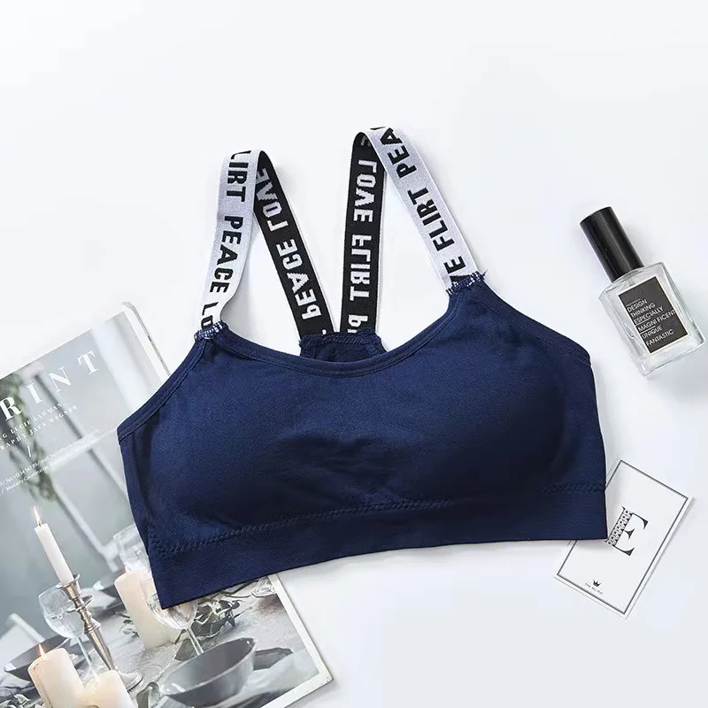 Female Beauty Back English Letter Shoulder Strap Tube Top Wrapped Chest Yoga Outer Wear Comfortable Sports Bra Without Steel Rin