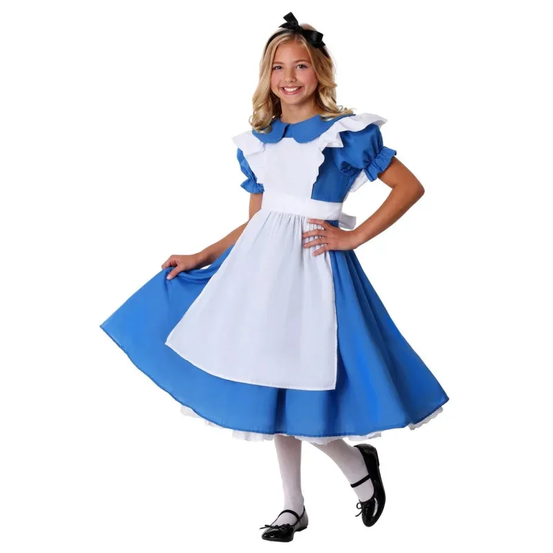 Halloween Girl Alice nel Paese delle Meraviglie Costume Blu Lolita Cameriera Vestito cosplay Festa di Carnevale Vesti per Bambini Bambini OI1457