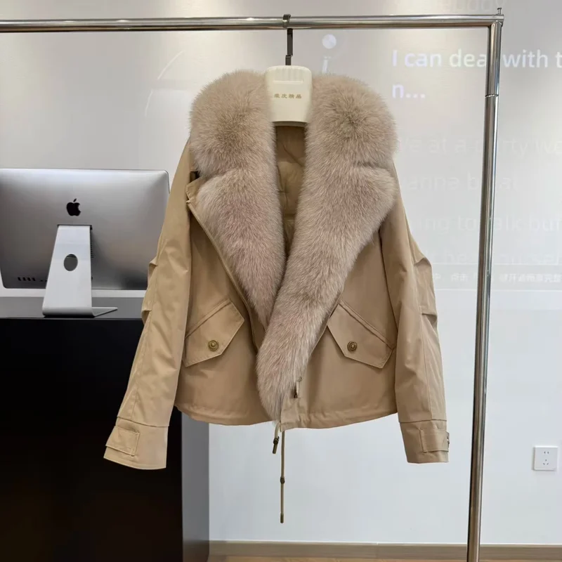 Big Real Fox Fur Collar Women's Fur Coat Western Suit Collar Fur Jacket Women's Winter Goose Down Jacket Fox Fur Coat DownJacket