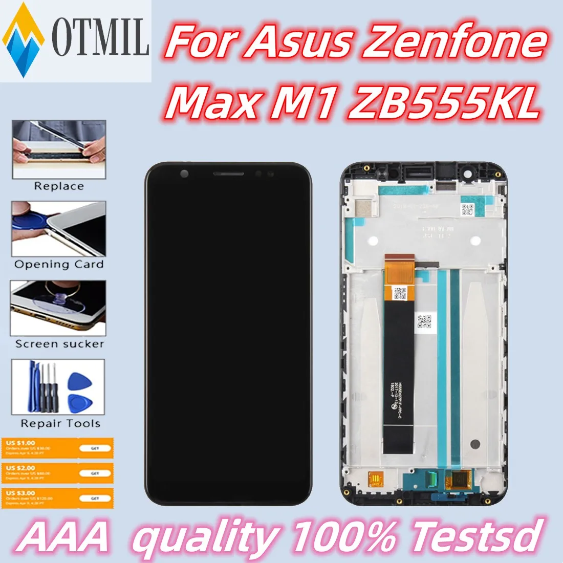 

5.5" AAAA++++ For Asus Zenfone Max M1 ZB555KL LCD Display Touch Screen Digitizer With Frame FreeTools For ASUS ZB555KL X00PD LCD