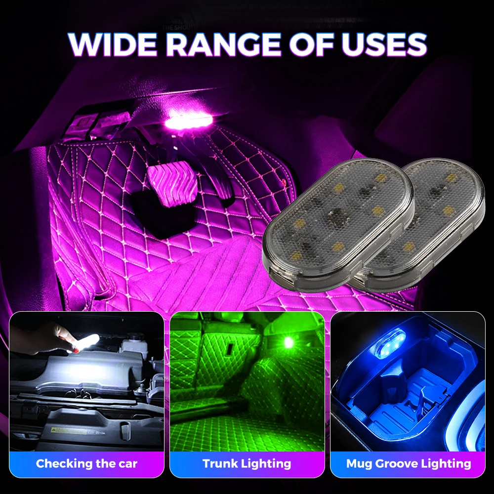 1 Piece Wireless Mini Car Light LED Touch Light Car Interior Light Roof Reading Light Colorful Car Ambience Light USB Charging
