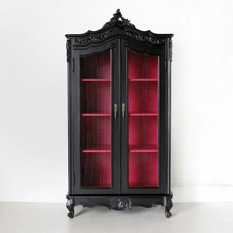 French solid wood side cabinet, carved double-door storage wardrobe wardrobe, display display floor-to-ceiling bookcase
