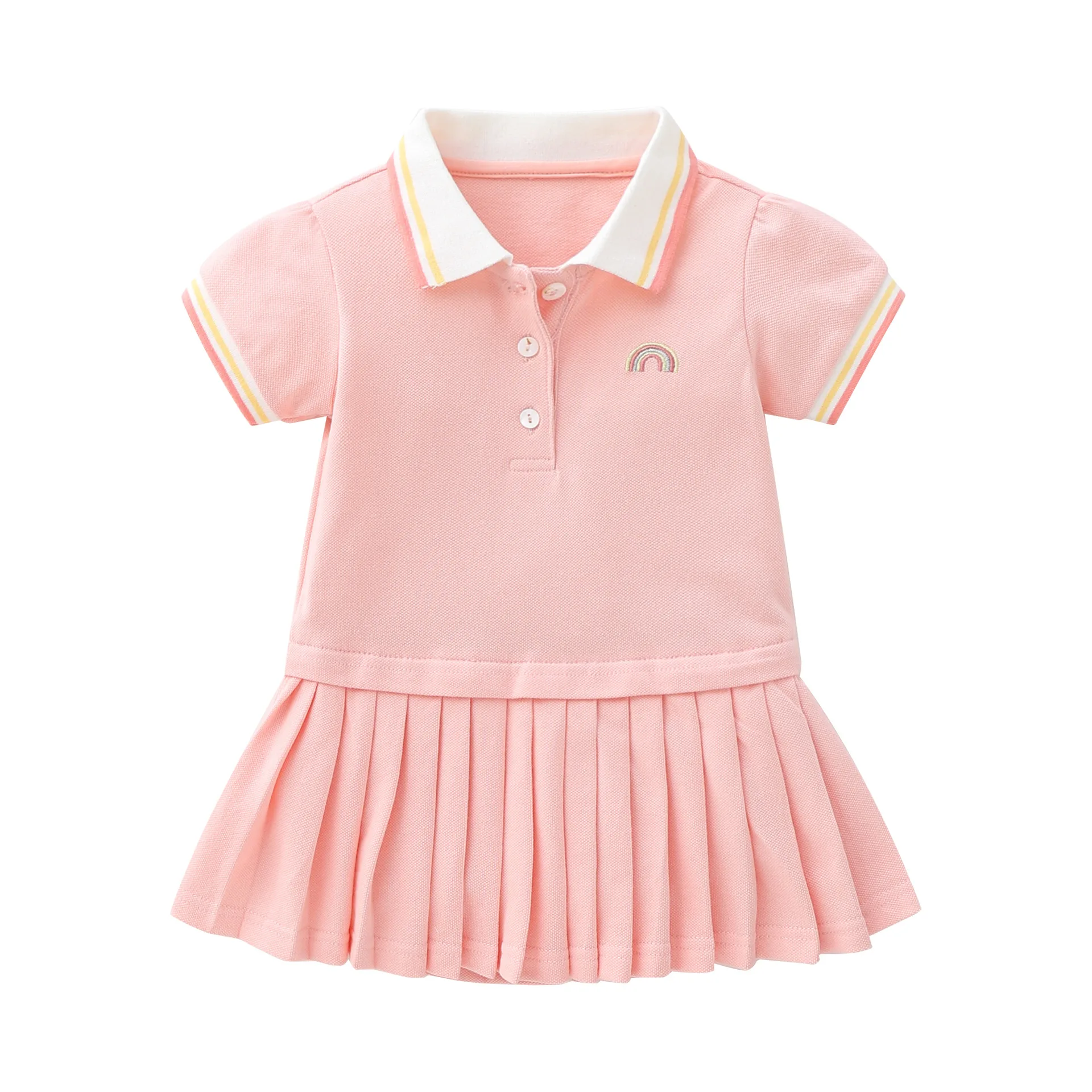 Little maven 2024 Summer Cute New Fashion Infant Toddler Baby Girls Pink Polo Dress Cotton Kids Casual Clothes 1-3 year