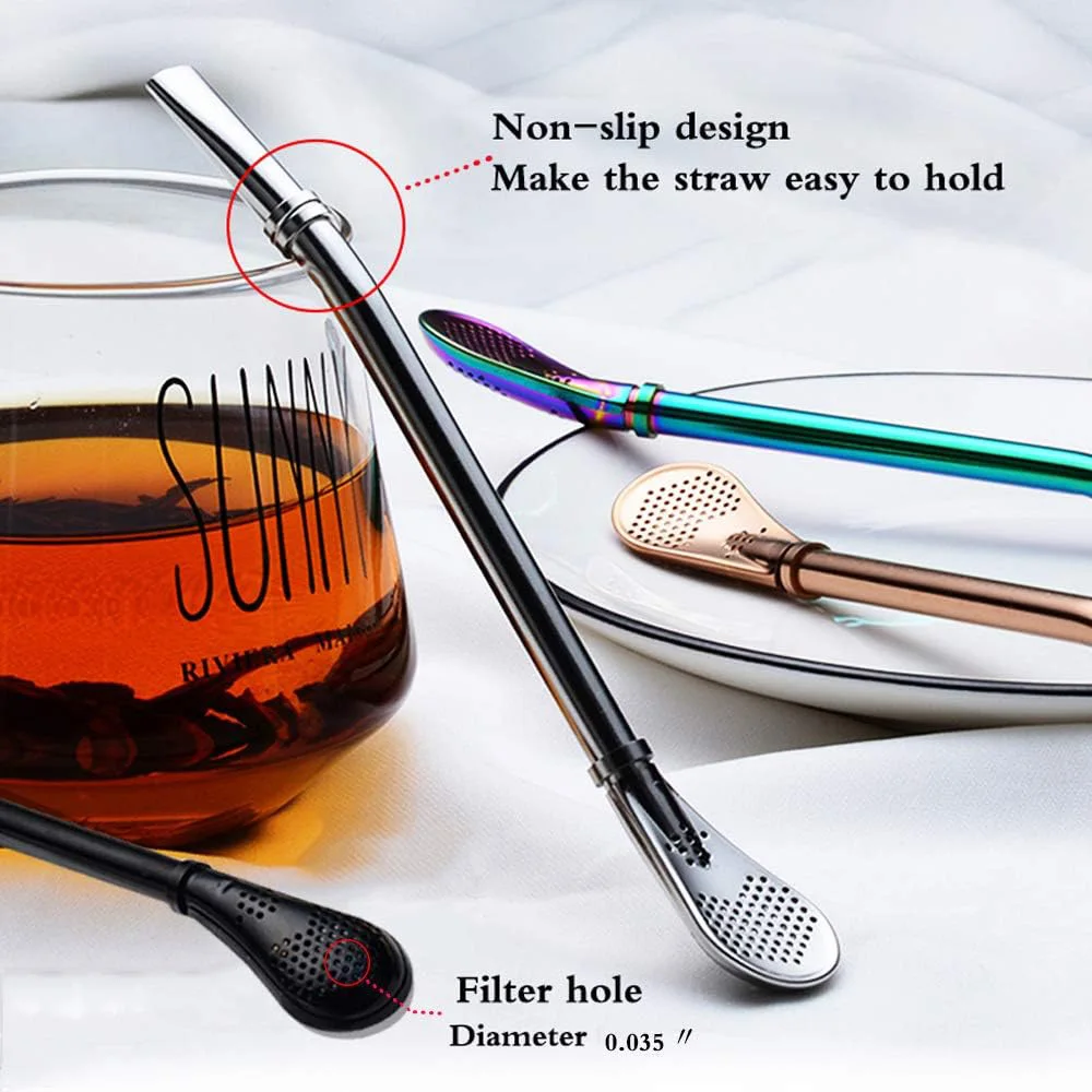 1-10Pcs Reusable Spoon Filter Straw Handmade Stainless Steel Straw Yerba mate straw Metal Washable for Cocktail Bar Accessories