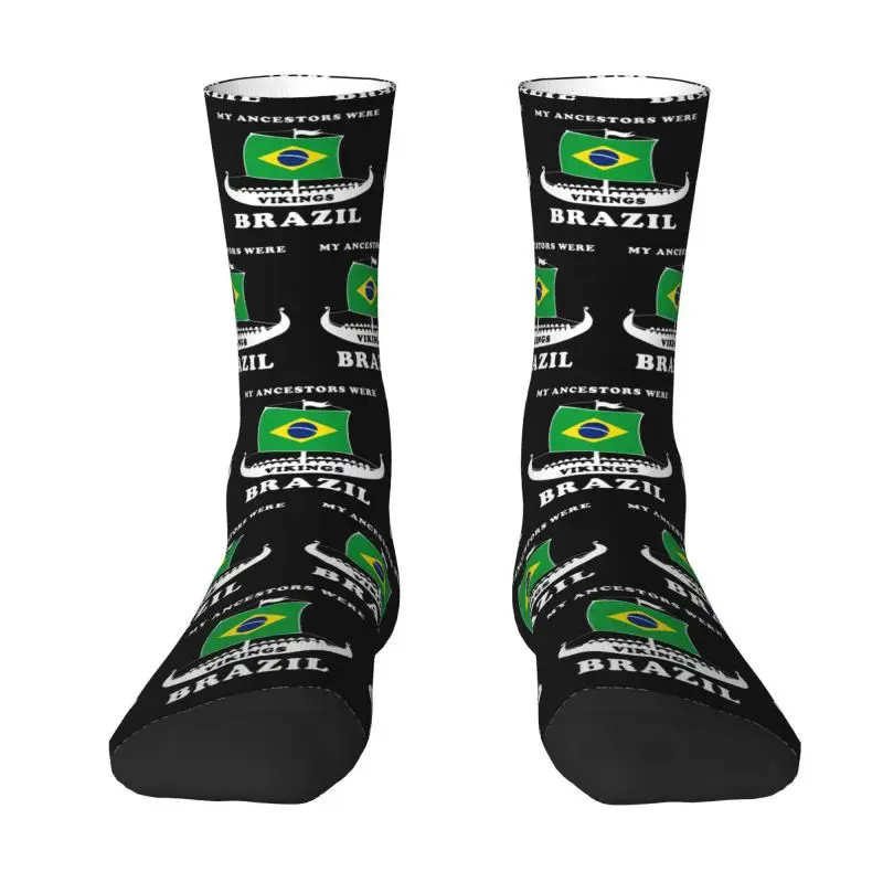 Kawaii Men's My Ancestors Were Vikings Brazil Dress Socks Unisex Warm Breathbale 3D Print Brazilian Proud Crew Socks