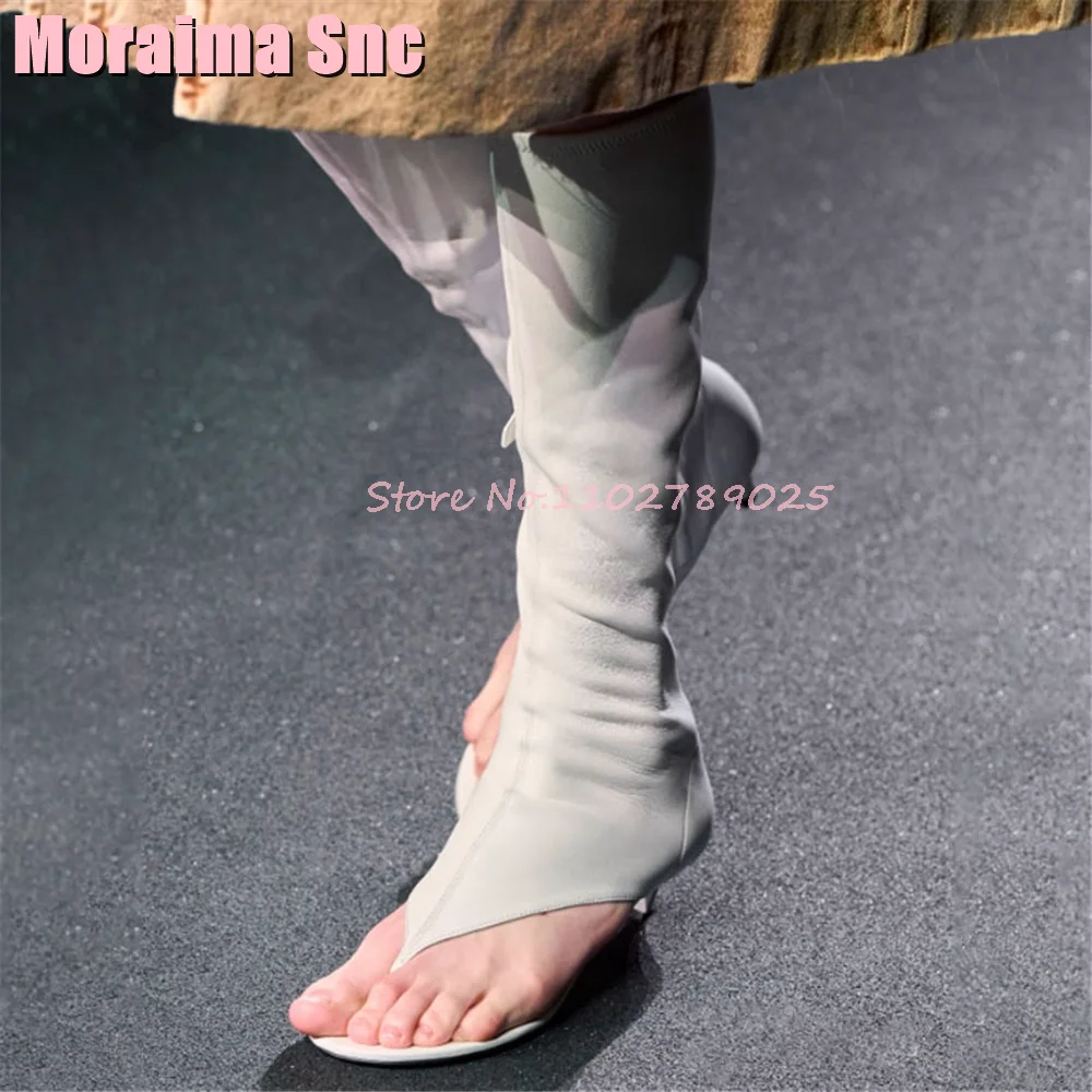 Fashion Runway Clip Toe Knee High Boots Stiletto High Heel Side Zipper Sexy Women Stretch Long Boots White Solid Spring Autumn