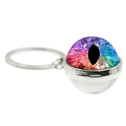 Fashion Dragon Eyes 20mm Glass Cabochon Double-Sided Keychain Fashion Dragon Cats Eye Keychain For Friends Gift