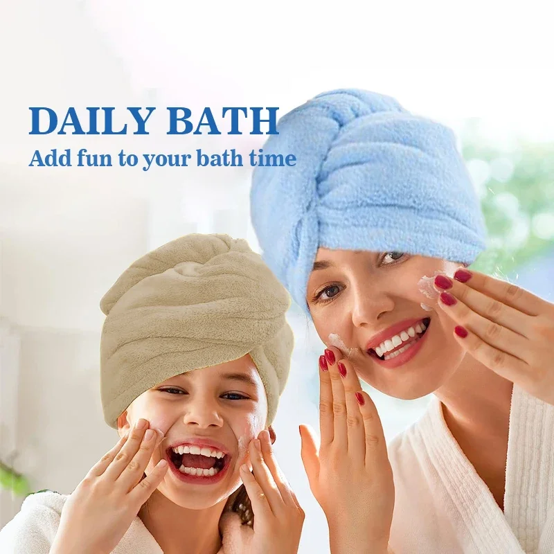 Premium Double-Layered Hair Drying Cap Elastic Band with Buckle Anti-Slip Hair Wrap Women Home Bathroom Travel Shower Hat Towel