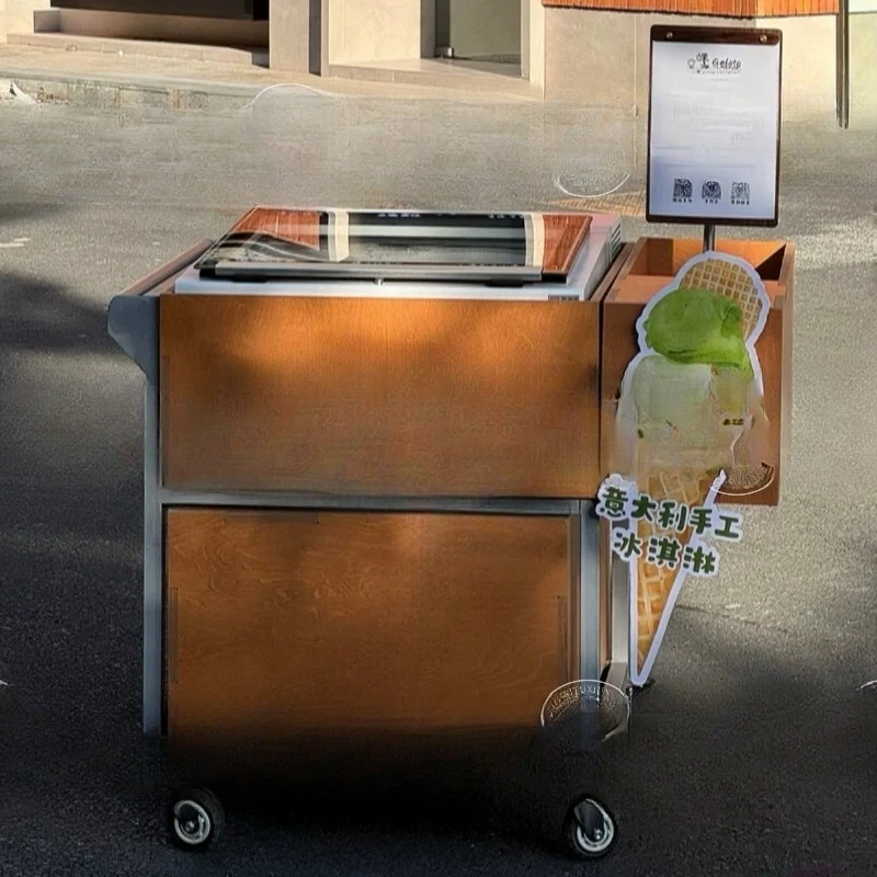 

Movable Display Cabinet Promotional Cart Multifunctional Stall Cart Trolley Ice Cream