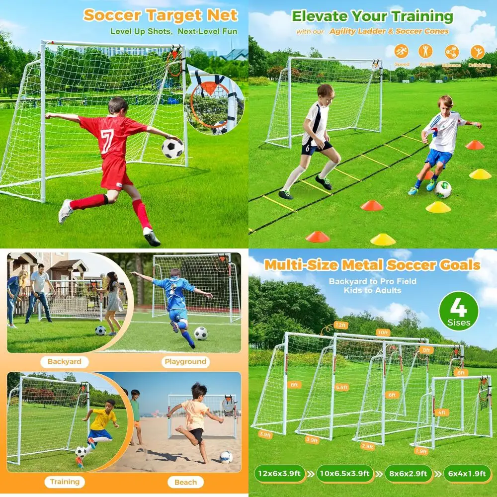 

Портативные футбольные ворота для детей и взрослых - размеры 12x6, 10x6.5, 8x6, 6x4 с 2 стальными стойками и сеткой