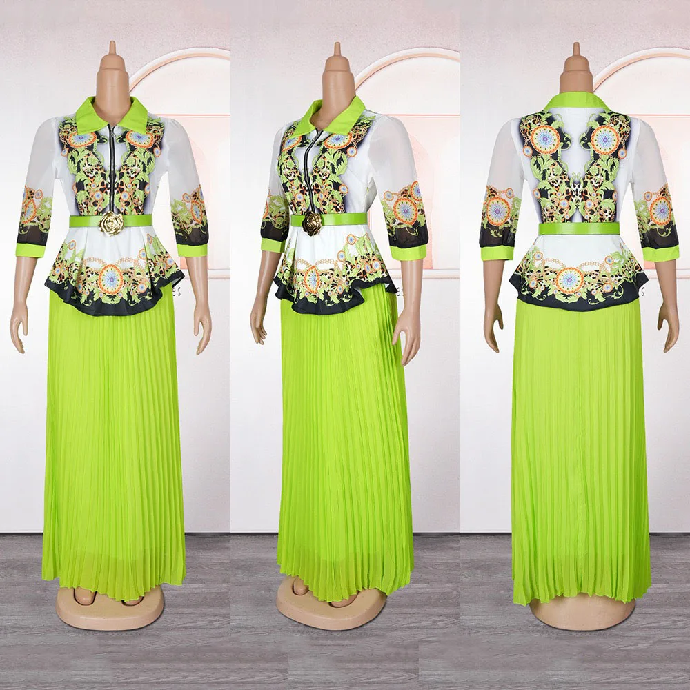 2025 African Dresses for Women 2PCS Sets Tops And Skirts Suits Dashiki Ankara Print Outfits Plus Size Turkey Wedding Party Dress