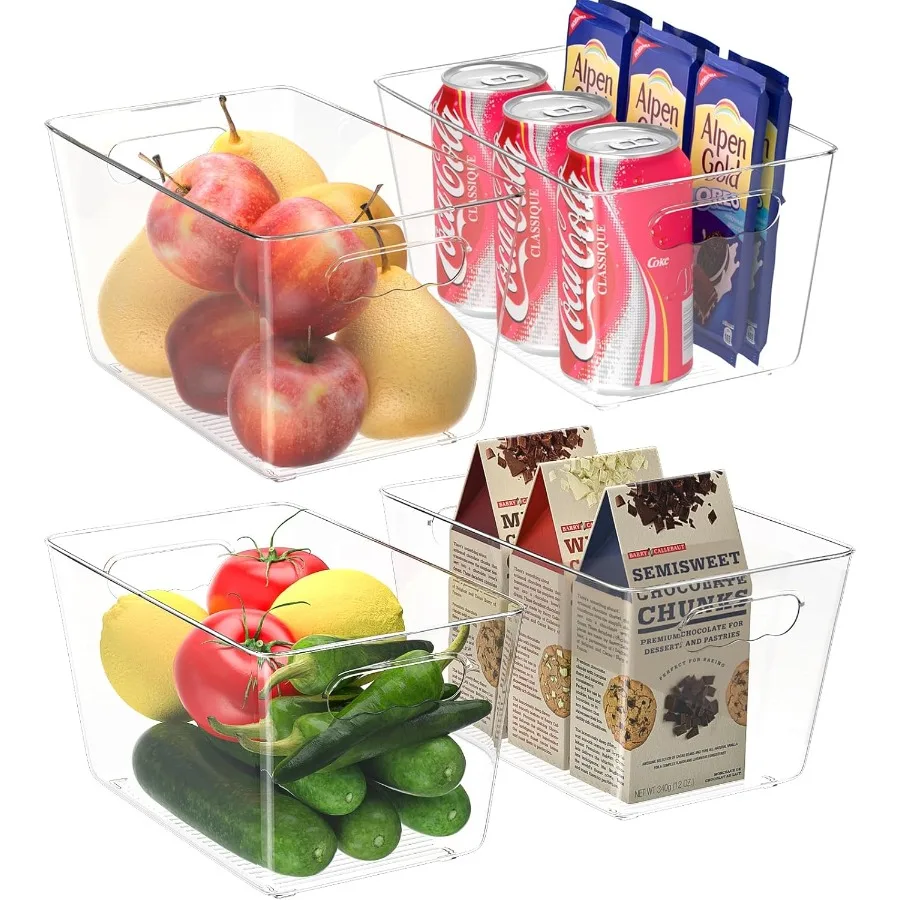 

BALEINE Clear Plastic Storage Bins Pantry Organization BPA Free Stackable Refrigerator Organizers and Storage with Handles for