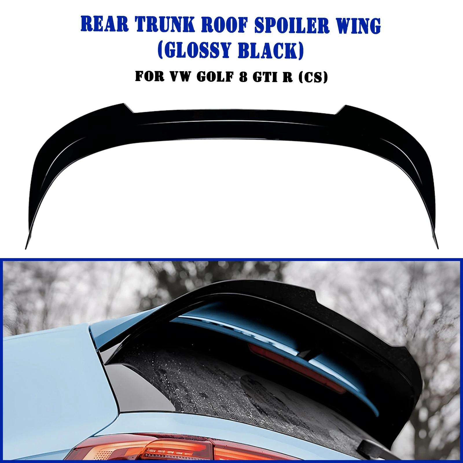 

For Volkswagen VW Golf 8 GTI R 21-24 CS Style Rear Trunk Roof Spoiler Wing Lip Carbon Look/Gloss Black Upper Extension Splitter