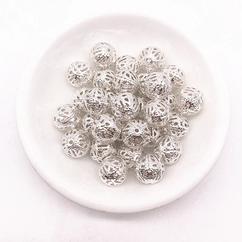 150-30pcs 4/6/8/10mm Hollow Ball Flower Beads Metal Charms Spacer Beads for Jewelry Making Diy Handmade Accessories