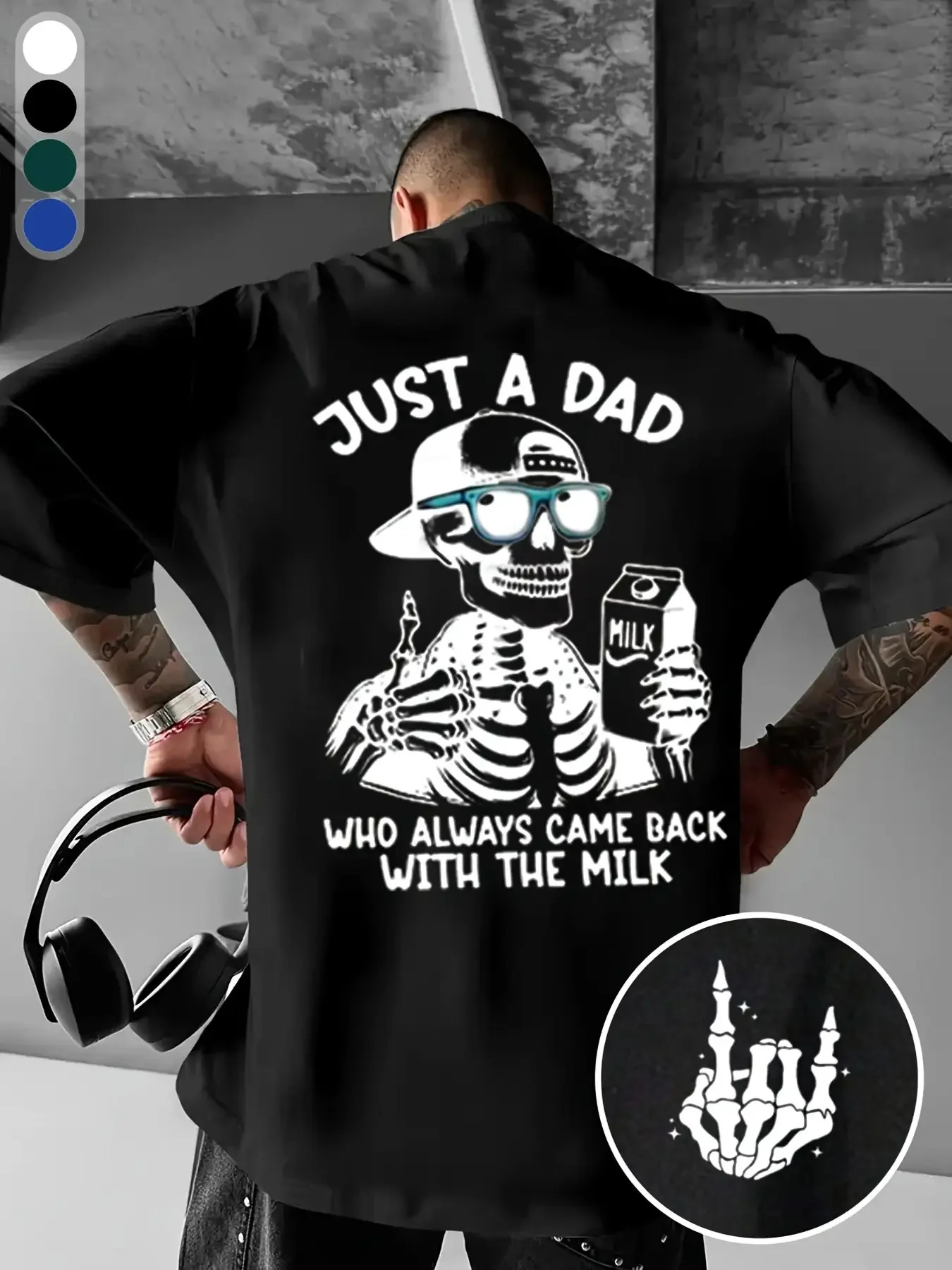 Men's casual heat transfer pattern T-shirt with the humorous skull design of 