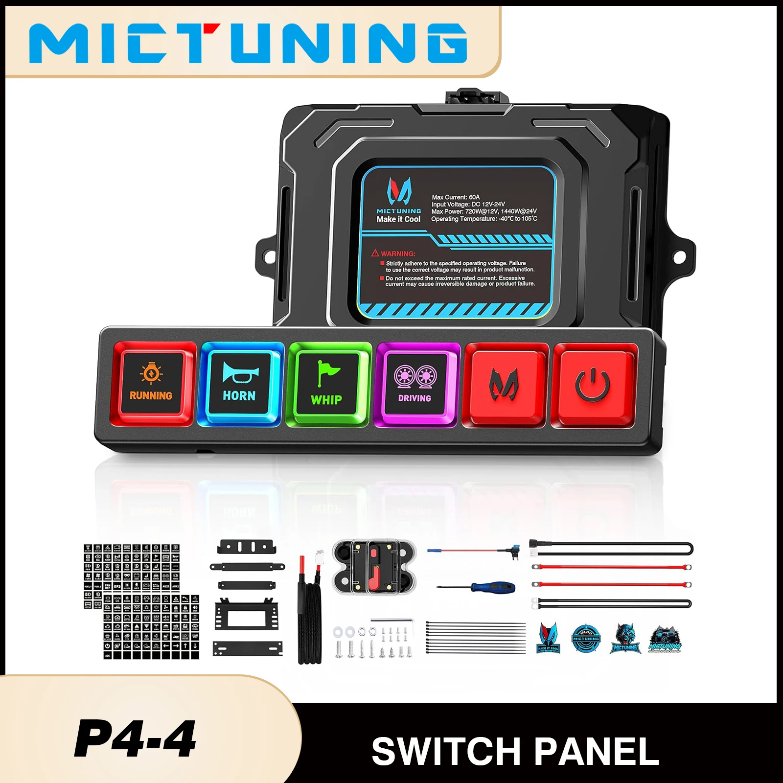 

MICTUNING P4 RGB 4-Gang Switch Panel,LED Backlit Large Silicone Buttons,Toggle On-Off Touch Pod for Car Pickup Truck UTV