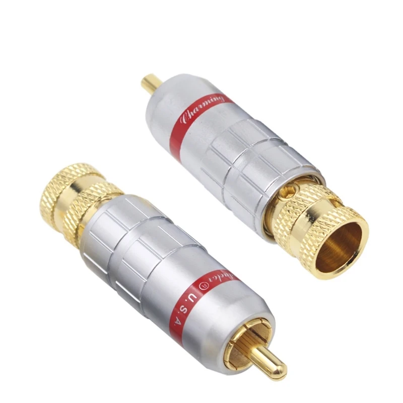 8Pcs/lot CMC 1016-WU-CU Pure Purple Copper Gold-Plated Soldered Lotus RCA Signal Wire Plug Audio RCA Connector