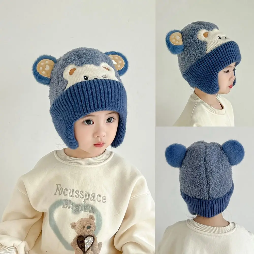 

Hot Sale Cartoon Bear Baby Beanie Caps Knitted Ear Protection Pompom Bonnet Hats Cute Pullover Cap Boy Girl Infant