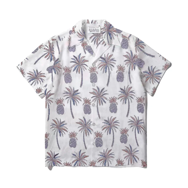 WACKO MARIA Hawaii camisa manga curta, camisa de gola vintage para homens e mulheres, tops de melhor qualidade, verão