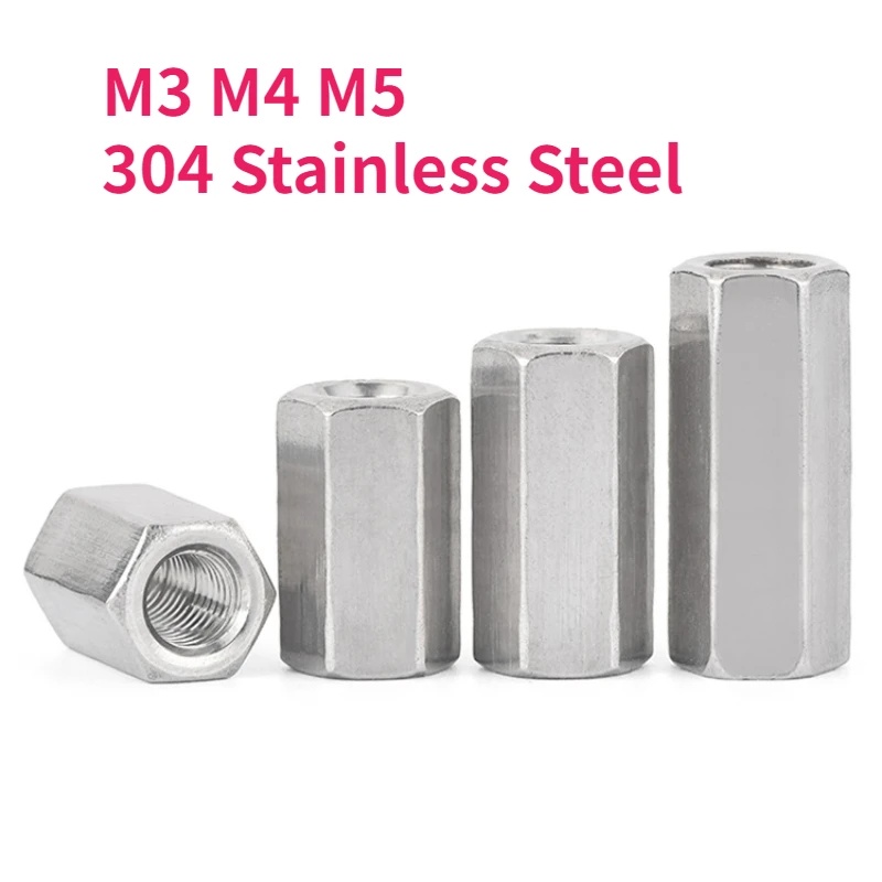 M3 M4 M5 304 A2 Stainless Steel Hexagon Hex Extend Long Lengthened Rod Connector Joint Sleeve Tubular Coupling Nut