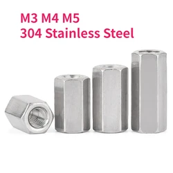 M3 M4 M5 304 A2 Stainless Steel Hexagon Hex Extend Long Lengthened Rod Connector Joint Sleeve Tubular Coupling Nut