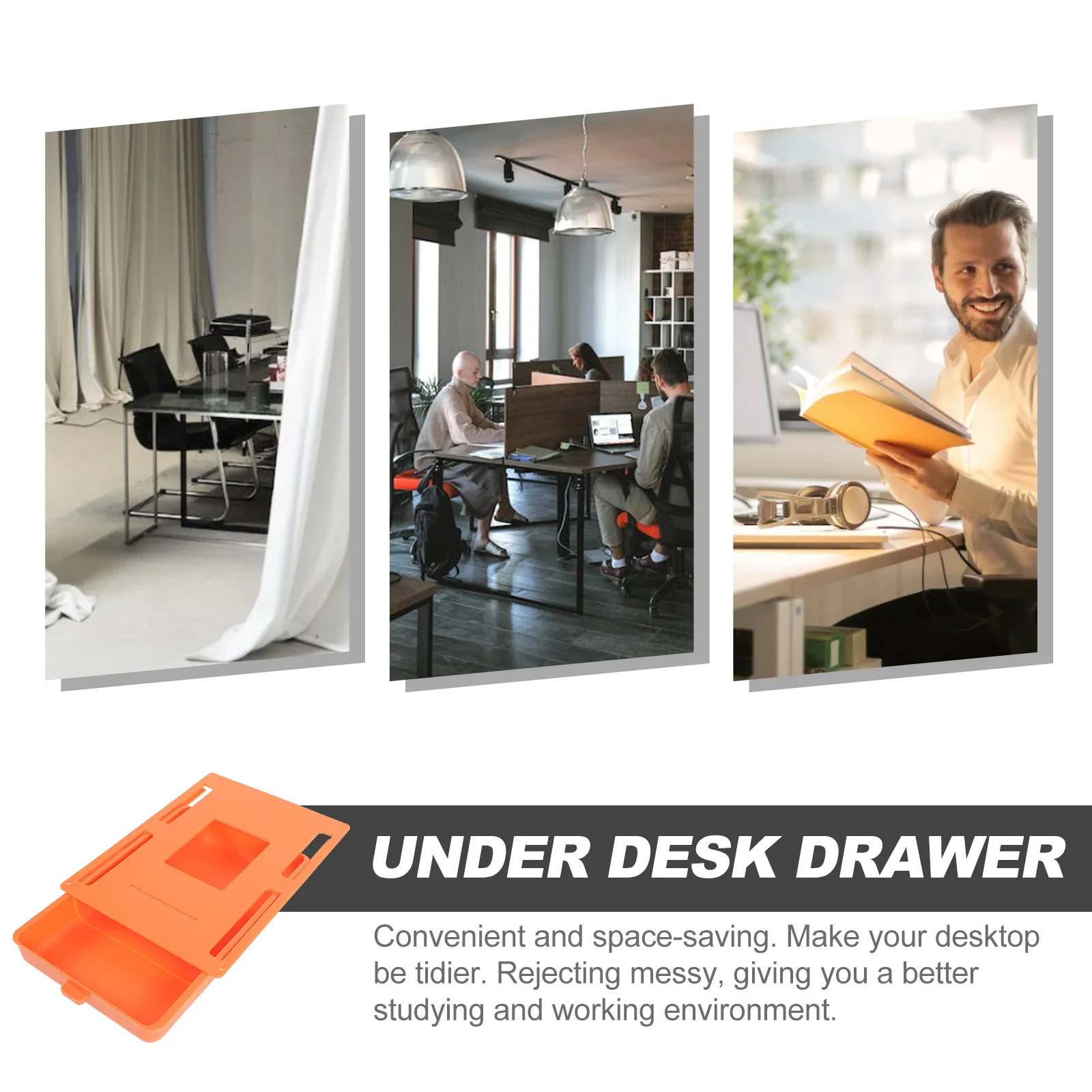 

Sticky Under Desk Organizer Space-Saving Desktop Storage Box For Stationery Cosmetics Hidden Table Drawer Self-Adhesive