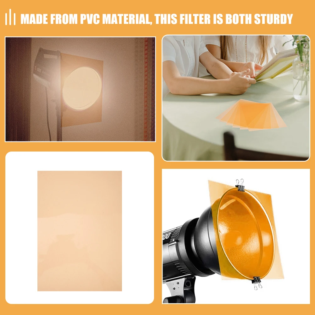 

5 Sheets Transparent Orange PVC Film Color Filters for Lighting Gels Light Diffuser Sheets Colored PlasticPhotographic Studio