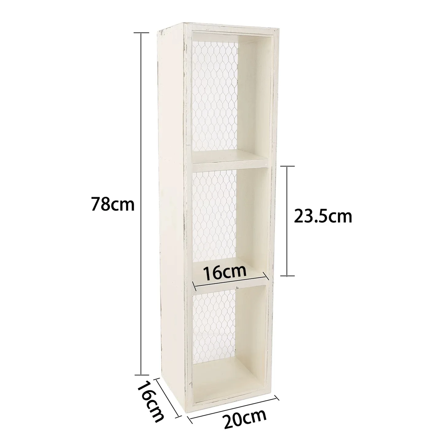 Vintage French Country Wall Cabinet, Distressed White Wood with Wire Mesh, Wall Mounted Storage Unit with Hooks, 78x20x16cm