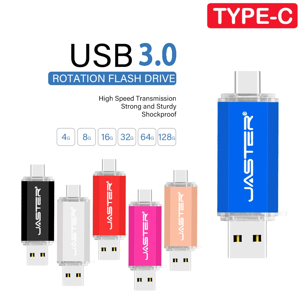 

JASTER TYPE-C USB3.0 2 IN 1 Pen drive 128GB High Speed USB 3.0 flash drive 64GB Business gift Memory stick 32GB Metal USB Stick