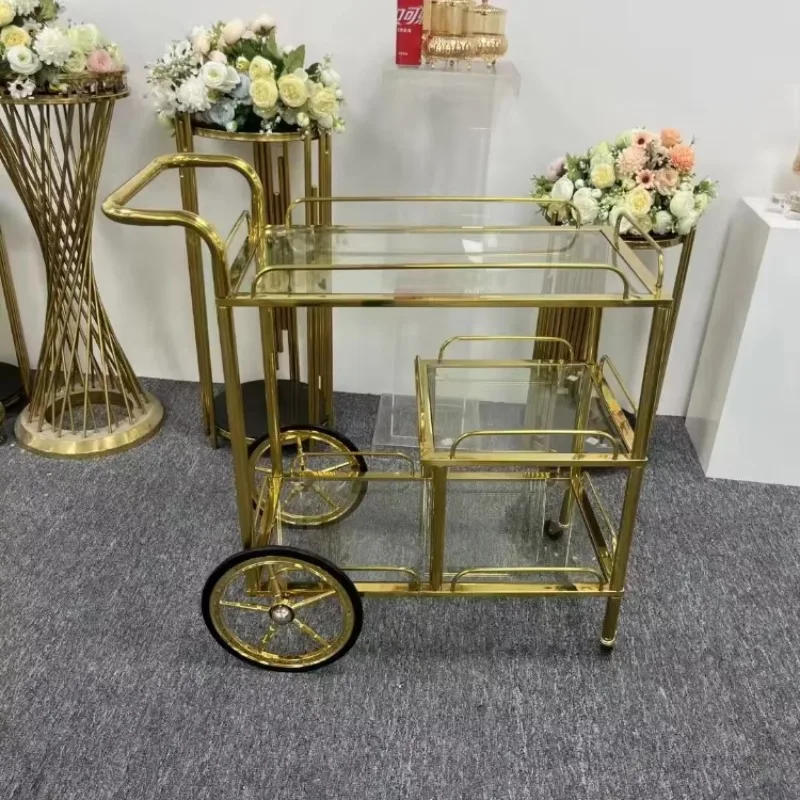 KTV Clubs Stainless Steel Bar Cart Hotel Mobile Serving Trolley with Storage Rack 3-Tier Food Beverage Serving Cart with Wheels