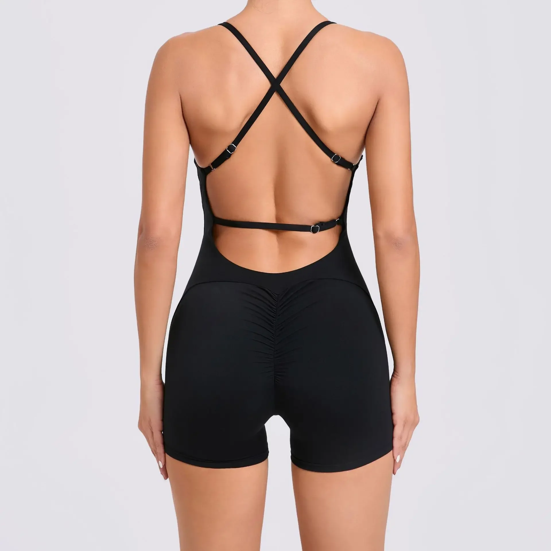 

Backless One-piece Yoga Shorts Suit Women Fitness Gym Jumpsuit Training Exercise Peach Hip Tight Bodysuit Sport Workout Clothes