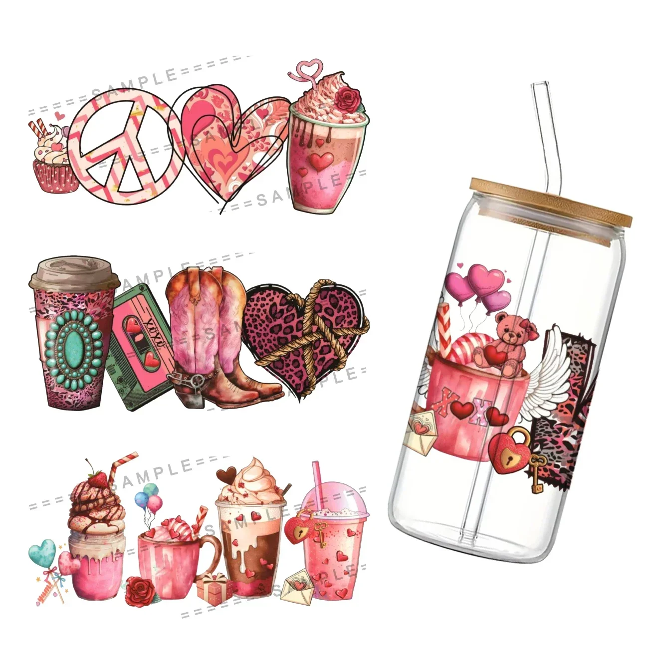 Rose Color Valentine's Day For Libbey 16Oz Can Glass Uv Dtf Coffee Can Wrap Lib…