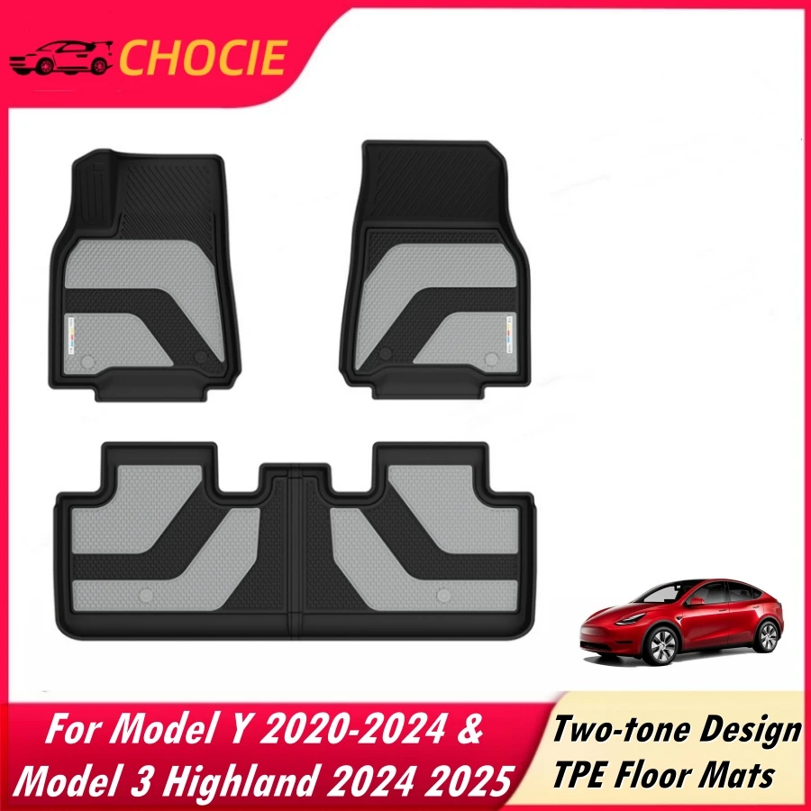 

For Tesla Model Y 20-24 & Model 3 Highland 24-25 Two-tone Design Floor Mats All-Weather TPE Floor Liner Fit Tesla Model Y