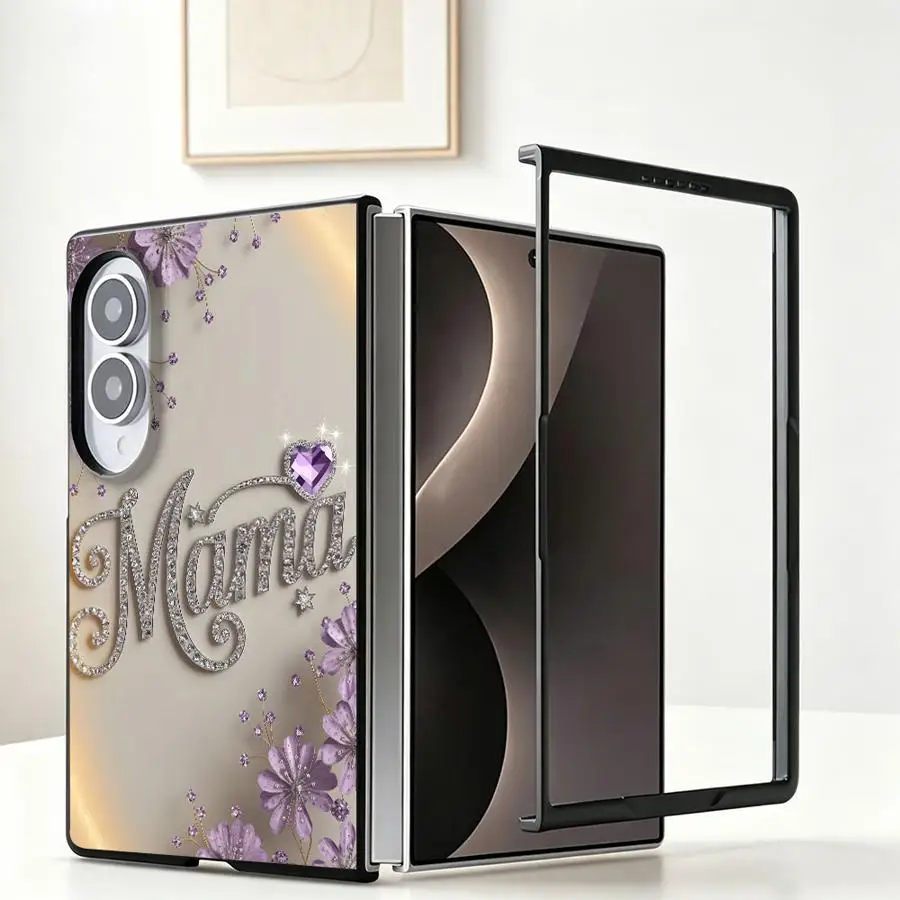 Lavender Gemstone Letter Mom Case for Samsung Galaxy ZFold Wide Z Fold8 Wide Z Fold 8 ZFold8 Luxury Phone Cover