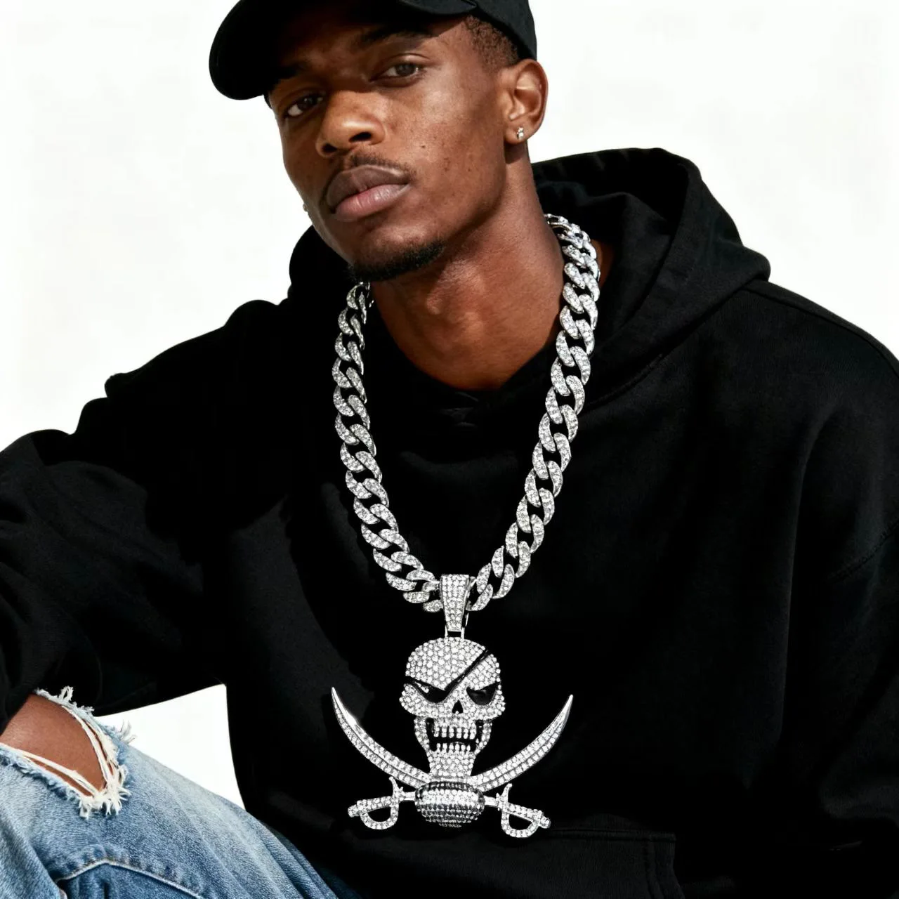 

DIY accessories Cross-border full diamond skull pattern men's alloy large pendant personality exaggerated domineering Halloween