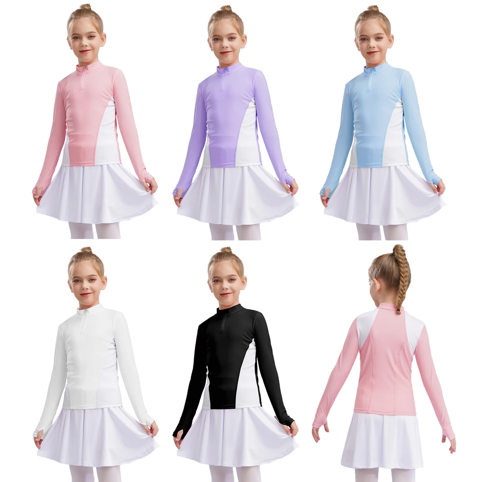Golf Sport Shirt Kids Girls Long Sleeves Thumbhole T-shirt Quick-Drying Equestrian Riding Top Riding Clothes School Tops Costume