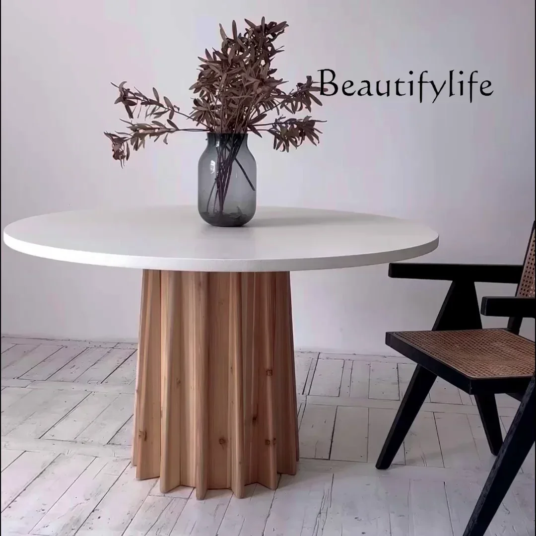 A Ji Jifeng/Allen Solid Wood Light Cement Round Dining Table Designer