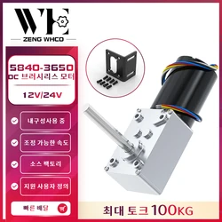 5840 3650 터빈 웜 감속 모터, 12V, 24V, 단일 장축, 전진 및 후진 속도 조절 가능, 6RPM ~ 470RP 브러시리스 모터