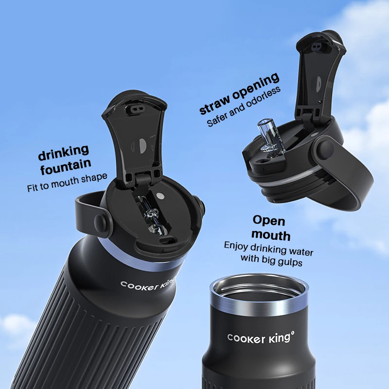 كوب كوكر كينج 650 مللي كوب معزول بسعة كبيرة من الفولاذ المقاوم للصدأ رياضي بارد ساخن ورحتين تحت غطاء واحد أكواب زجاجة مدرسية للسفر #5