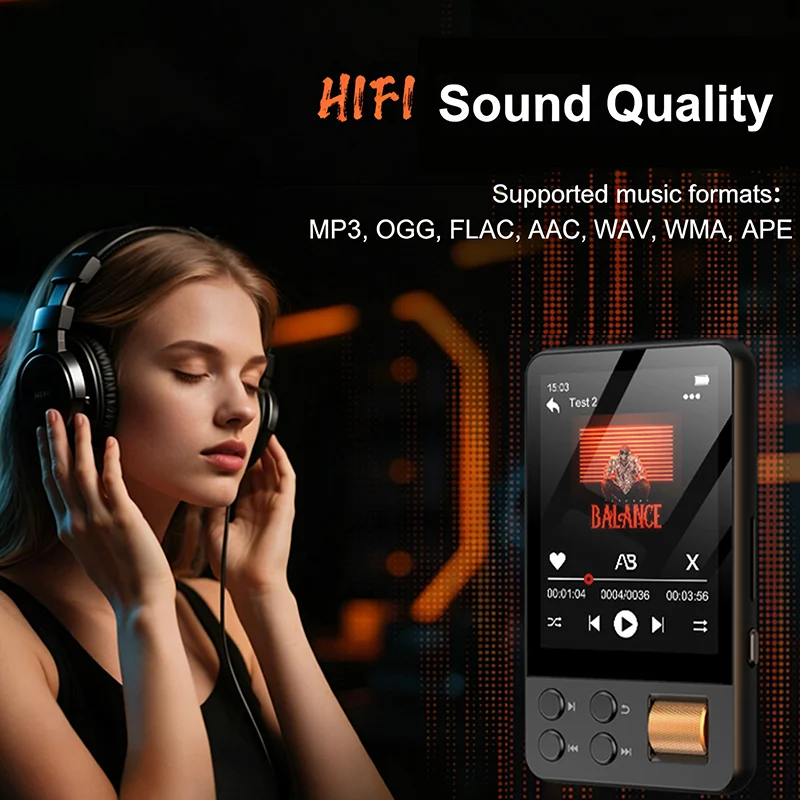 64GB MP3 MP4 Player 2.4 Inch Touch Screen Bluetooth 5.4 HiFi Lossless Sound FM Radio Voice Recorder E-book Portable Music Player
