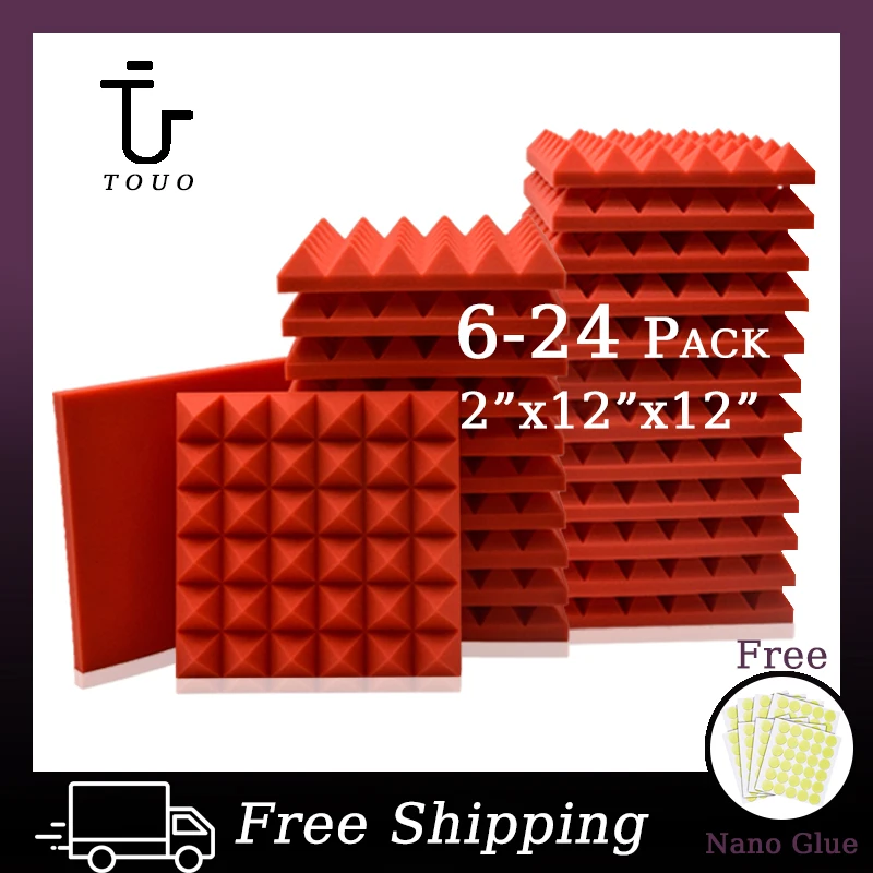 TOUO 6/12/24 Pcs Acoustic Foam Panels Pyramid Soundproof Foam Panel Sound absorbing material noise insulation for walls Doors