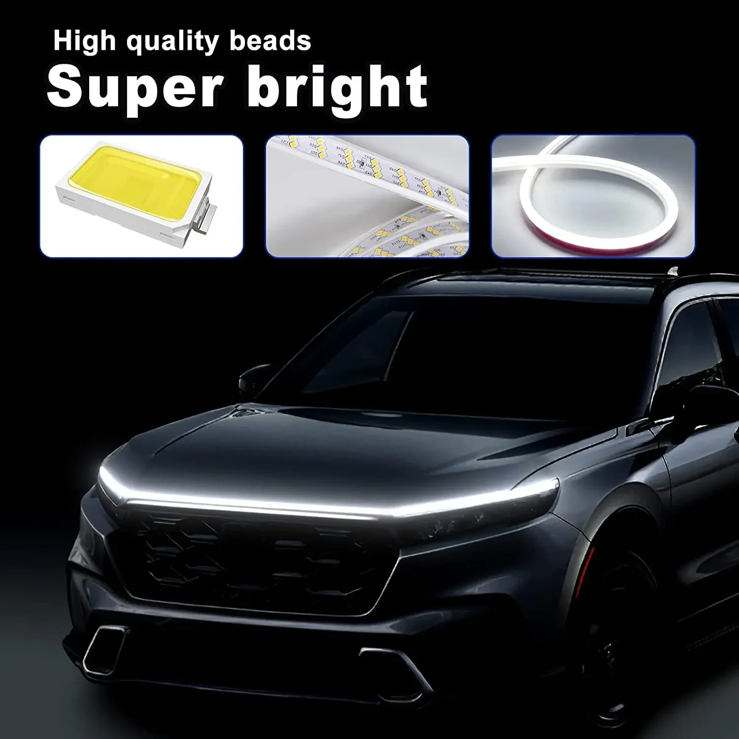 LED Car Daytime Running Light Strip Start Scan Yellow Turn Signal Indicator Headlight Car Hood Decorative Light Universal 12V