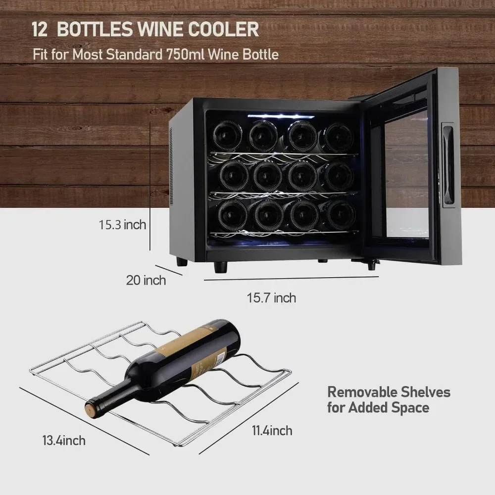 12 Fles Wijnkoeler Koelkast, Kleine Wijnen Koelkast Aanrecht Met Digitale Temperatuurregeling, Vrijstaande Wijnkelders