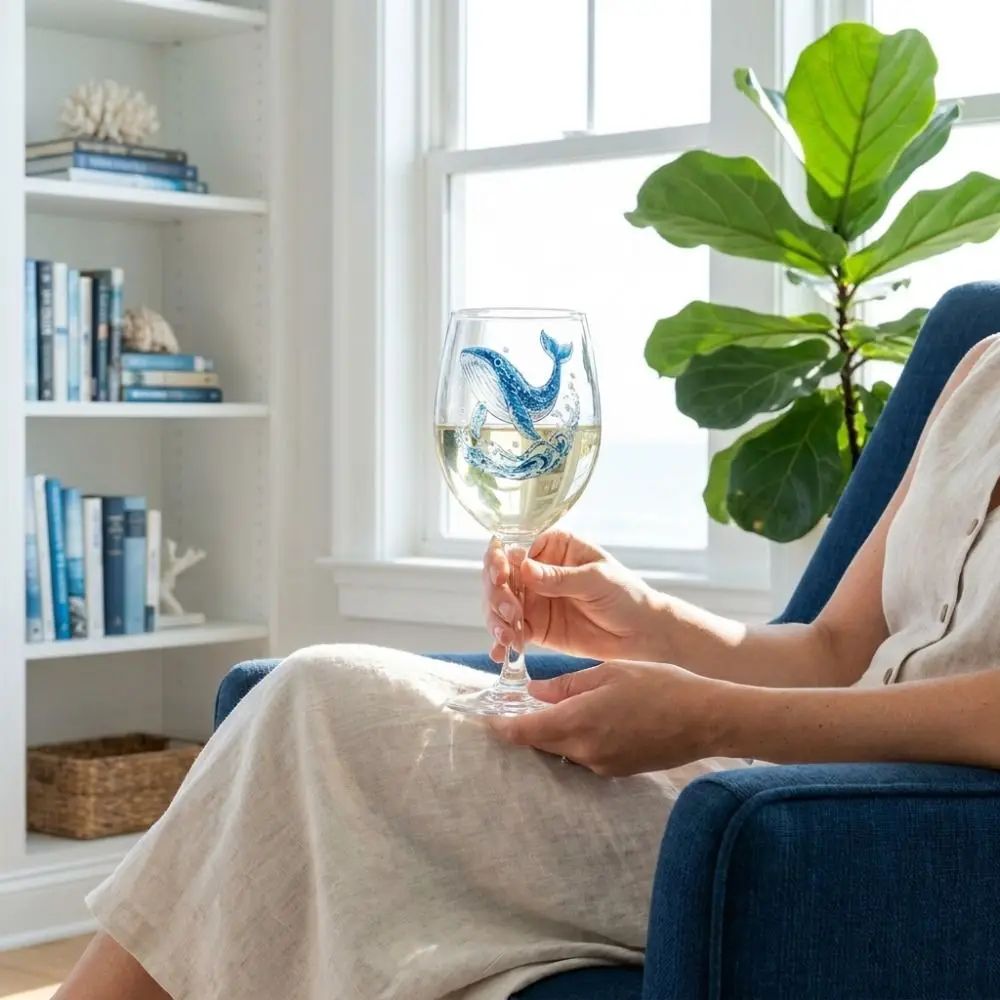 Octopus Ocean Animal Wine Glass Dolphin Tortoise Clear Stemmed Cup 2D Printed Seahorse Marine Animal Tall Glass Home Decor