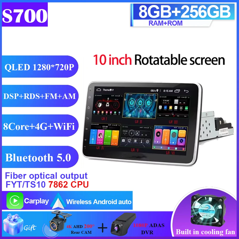 7/9/10 inch autoradio universeel enkel 1 Din 360 °   Draaibare autoradio multimediaspeler GPS Navi Automotive Stereo Carplay BT 4G