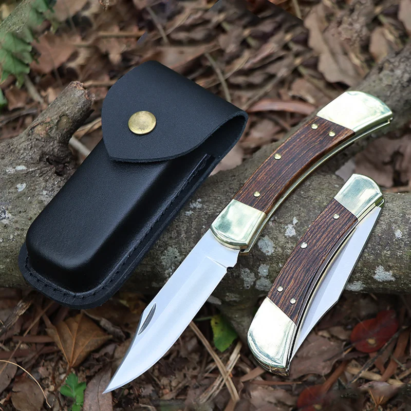 Folding Knife,Brass Bolsters, yellow Handles Folding Outdoor Camping Hunting Fishing Pocket Knife Survival Knife EDC