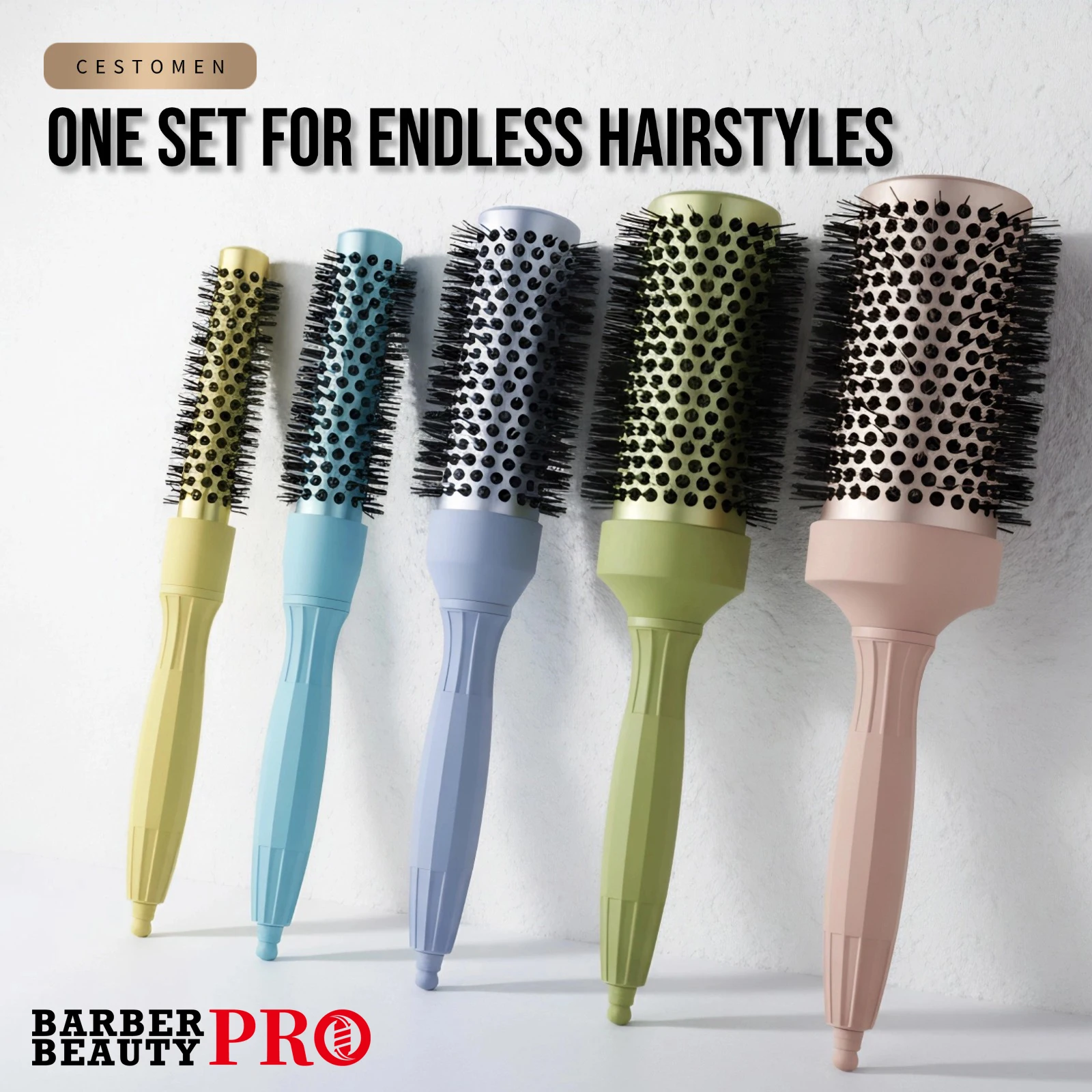 1Pcs Professional 5 Size Salon Hair Styling Brush Removable Tail Round Hair Comb Wet Dry Dual Use Aluminum Tube Roller Tools