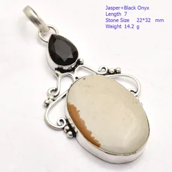 Genuine Moonstone Labradorite Larimar Rhodonite Agate Jasper Tiger Eye Malachite Citrine Silver Copper Pendant