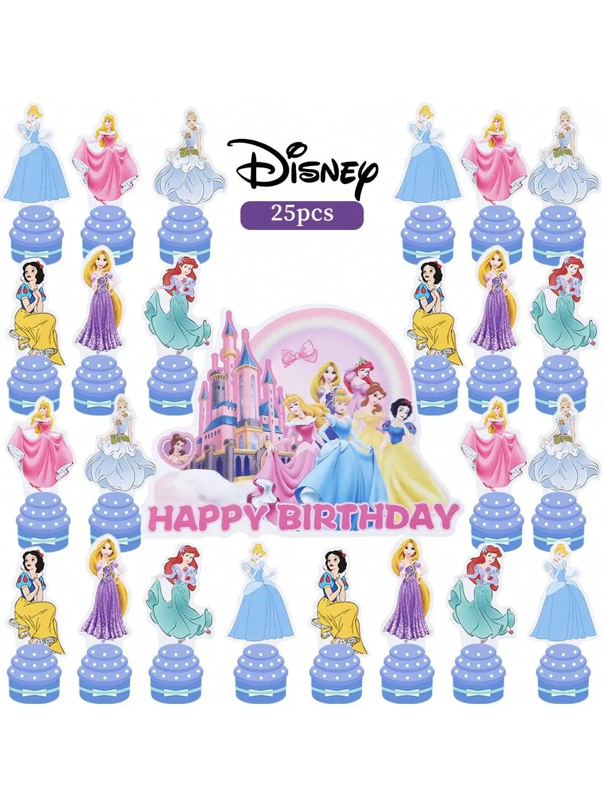 25PCS Disney Prinzessin Kuchen Topper Set Klassische Cartoon Thema Party Dekorationen Cupcake Topper für Geburtstag Weihnachten Geschenke Spielzeug